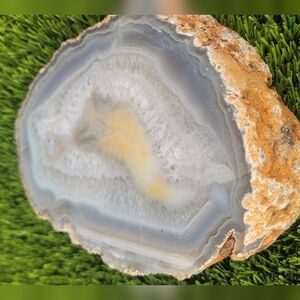 Storm Agate Geode Slice with Gray and Tan Hues